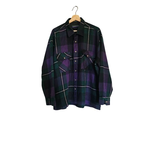 VTG claybrooke outdoors flannel XL purple green soft cabincore - Picture 1 of 10